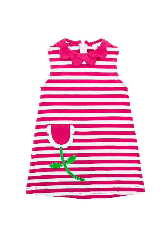 Slim Fit Stripe Knit Dress With Flower Pocket