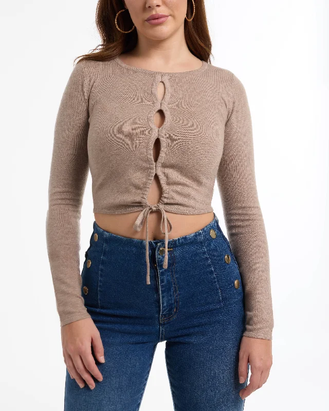 Elegant Wear BEBE Women's Heathered Front Tie Sweater