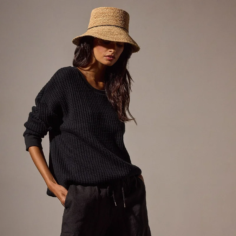 Exquisite Fabrics Waffle Knit Sweatshirt - Black