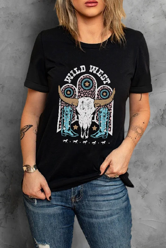 High-end Fabrics WILD WEST Graphic Short Sleeve Tee Shirt