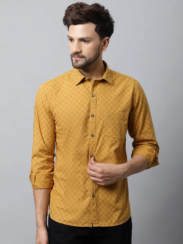 Soft Fabric Looks Men's Mustard Casual Floral Print Full Sleeve Shirt