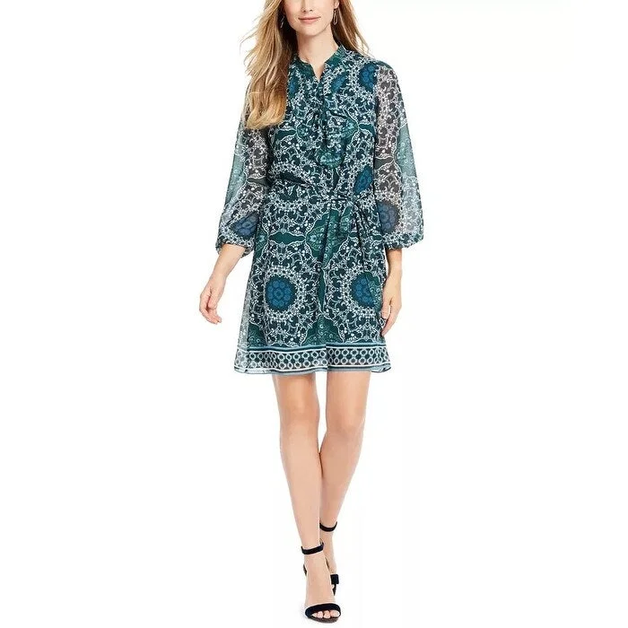 Stunning Fashion Vince Camuto Women's Printed Chiffon Dress Green Size 12