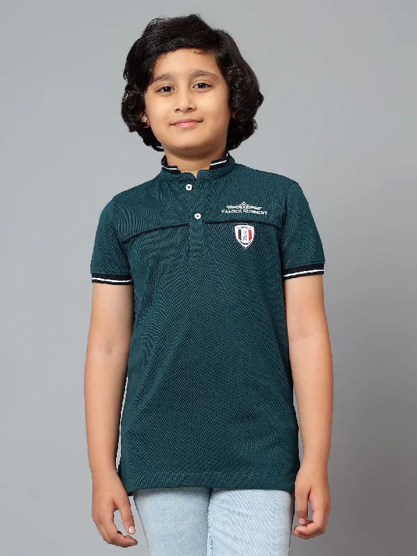 Cozy Vibes Boys Casual Teal Blue Half Sleeve  T-Shirt