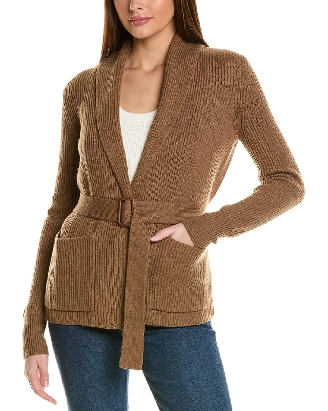 Creative Prints Bruno Magli Ribbed Belted Shawl Wool Cardigan