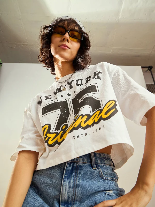 Energy Plan Women White ORIGINAL Printed Crop T-shirt