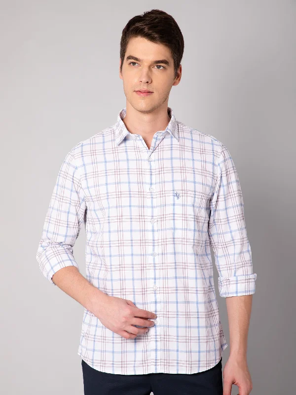 Cozy Chic Trends Men's White Casual Big Checks Full Sleeve Shirt