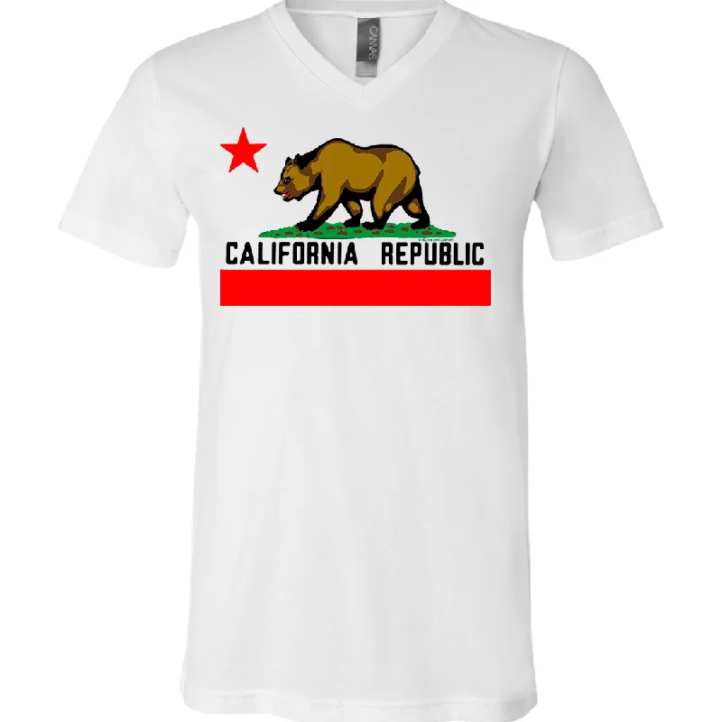 Fashion Wear California Republic Borderless Bear Flag Black Text Asst Colors V-Neck
