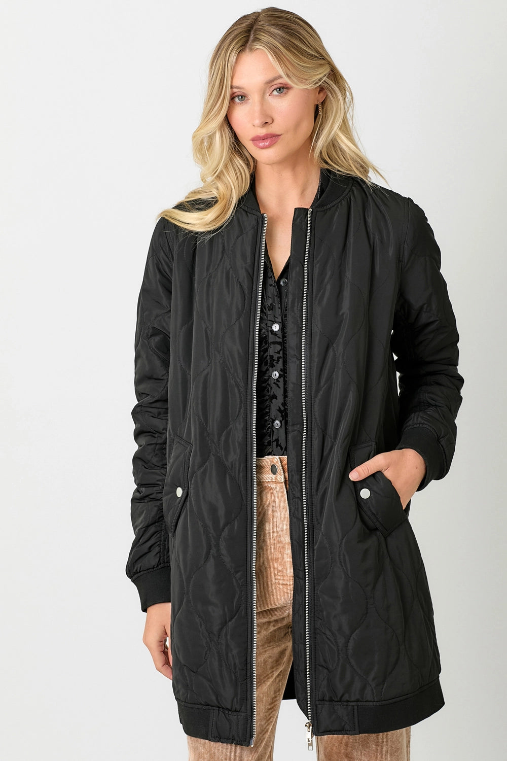 Multifunctional Style Quilted Long Bomber Jacket