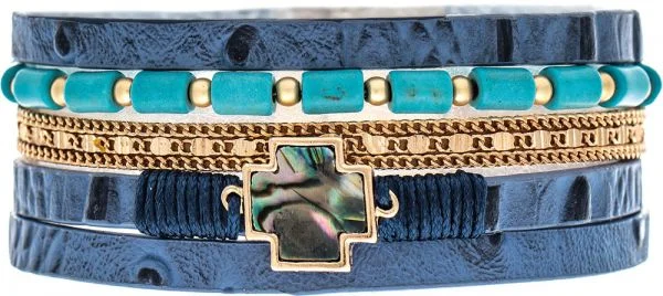 Comfortable Looks Silver Blue Shell Bead Row Magnetic Bracelet