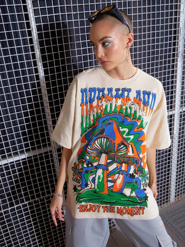 Warm Chic Outfits Women Beige DREAMLAND Printed Oversized T-Shirt
