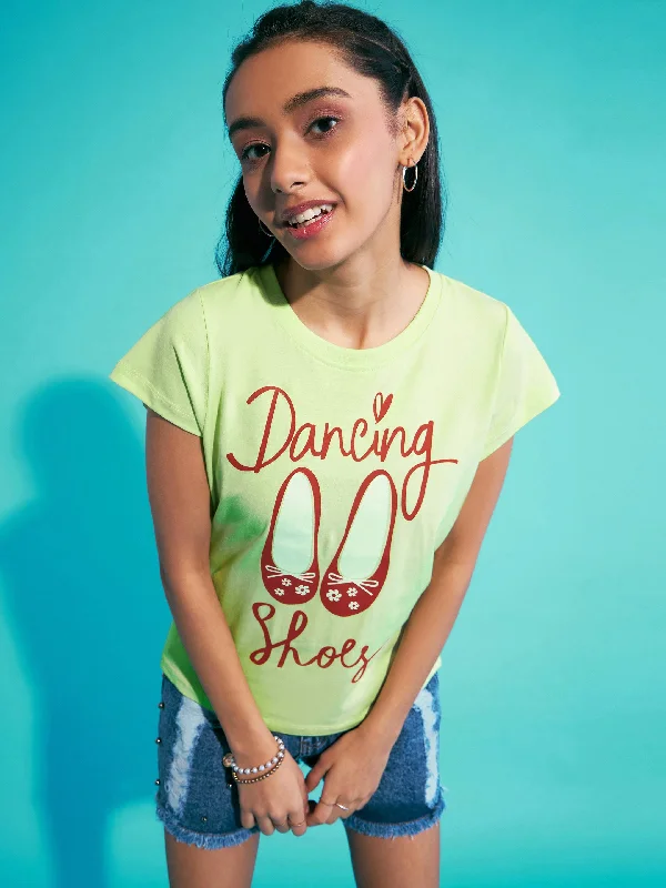 Retro Prints Girls Green Dancing Shoes T-Shirt