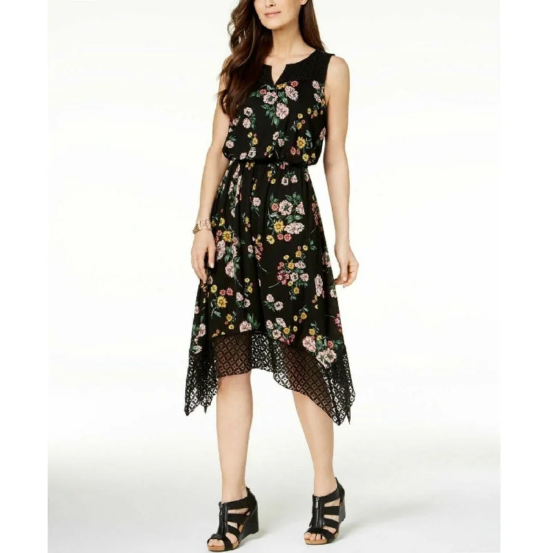 High-end Design Style & Co Women's Lace Trim Midi Dress Black Array Size Large