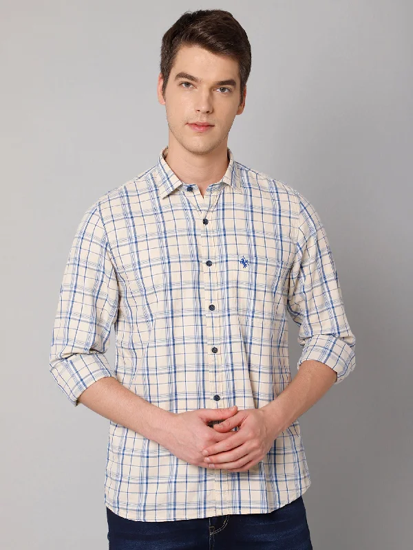 Casual Fit Men's Light Yellow Casual Big Checks Full Sleeve Shirt