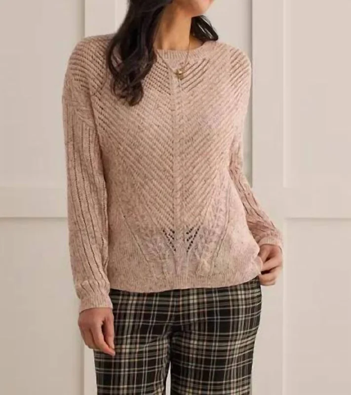 Loose Fit Combo-Knit Scoop Neck Sweater In Oatmeal