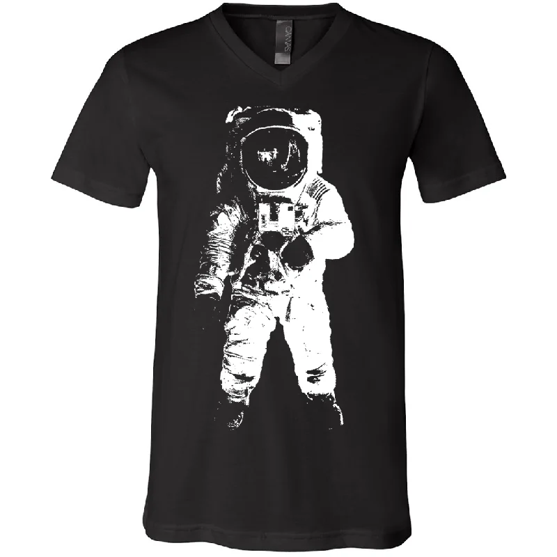 Economic Outlook Space Astronaut Man on The Moon White Print Asst Colors V-Neck