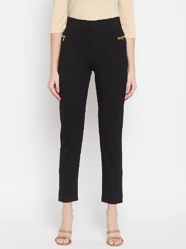 Comfortable And Simple Women's  Flat Front Black  High rise Jeggings