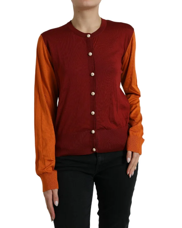 Cozy Lifestyle Dolce & Gabbana  Women's Color Block Knitwear Cardigan - Red Orange
