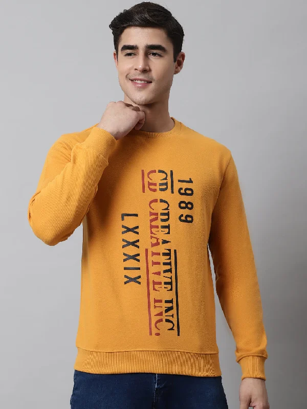 Design Trend Men Round Neck Full Sleeves Winter Wear Mustard T-Shirt