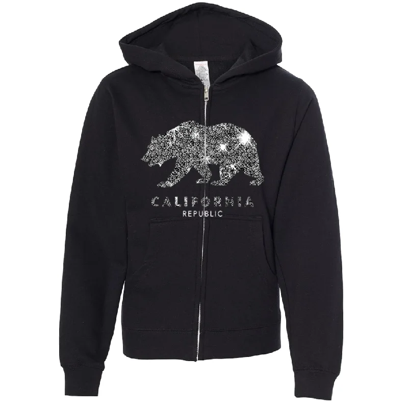 French Style California Republic Sparkle Premium Youth Zip-Up Hoodie