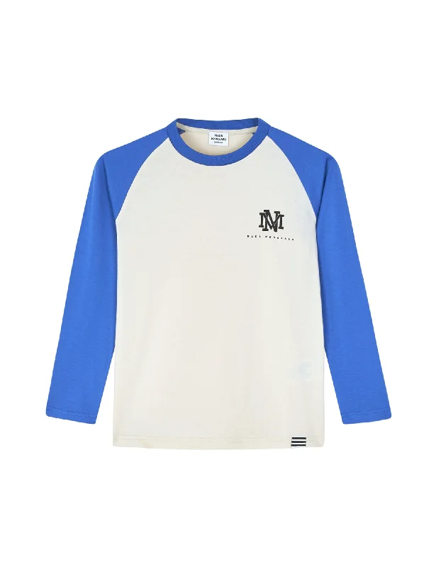 Versatile Items Single Thorlino L/S Raglan Tee, Almond Milk/Amparo Blue