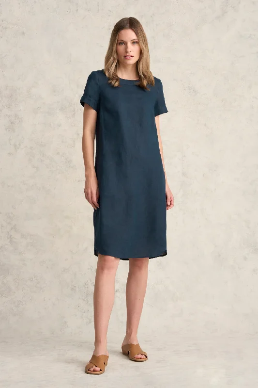 Easy Wear Chic Scoop Neck Linen Dress - Ink