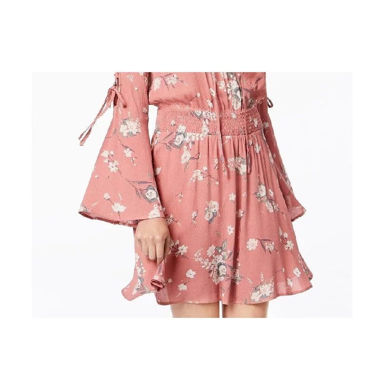 Trendy Items American Rag Junior's Printed Bell Sleeve Dress Pink Size Xx-Small