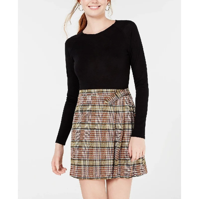 Slim Fit Teeze Me Junior's Knit Top & Plaid Skirt Dress Black Size 7