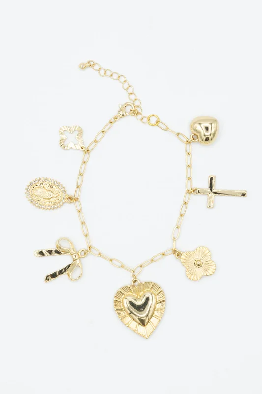 Comfortable down 7 Charm Bracelet in Gold | NBA112GDWHT