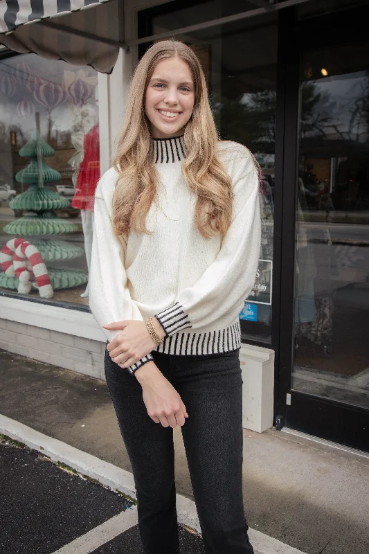 New Products Bryana Stitch Detail Sweater, White-Black