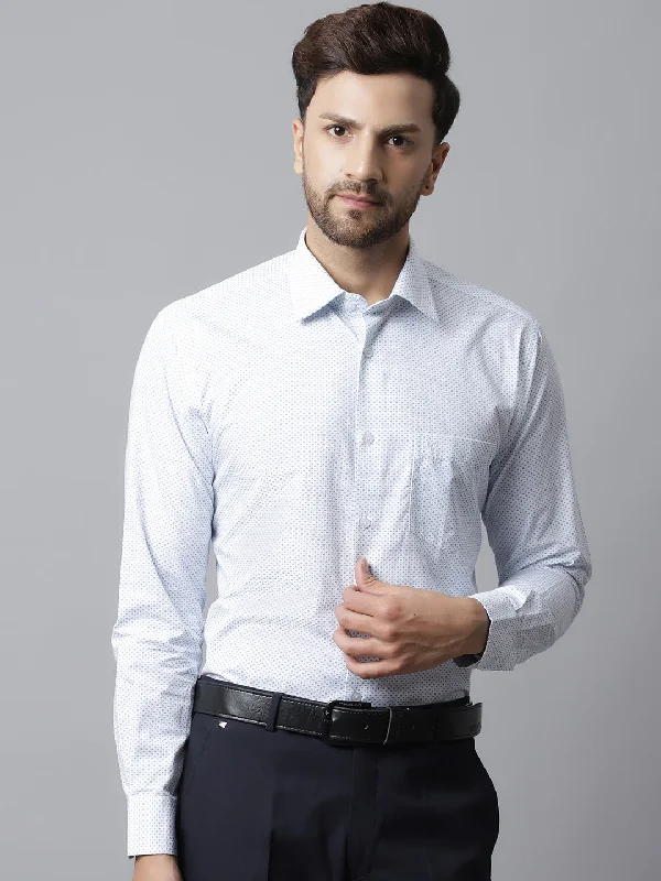 Casual Chic Men's Sky Blue Formal Geometric Print Full Sleeve Shirt