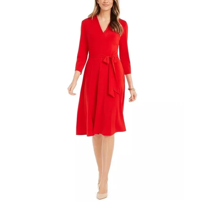 Designer Style Charter Club Women's 3/4-Sleeve Midi Dress Red Size Large