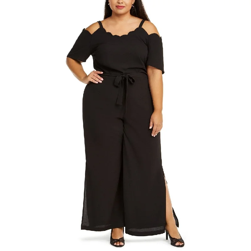 Cool Summer Monteau Women's Plus Size Trendy Scalloped Jumpsuit Black Size 3X