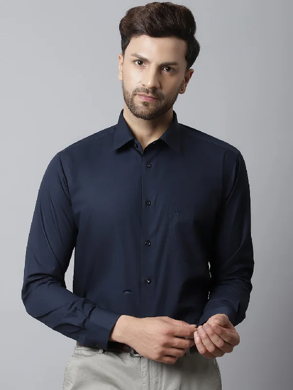 Classic Choice Men's Navy Blue Formal Plain Full Sleeve Shirt