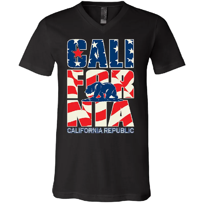 Lounge Chic California Republic USA Flag Asst Colors V-Neck