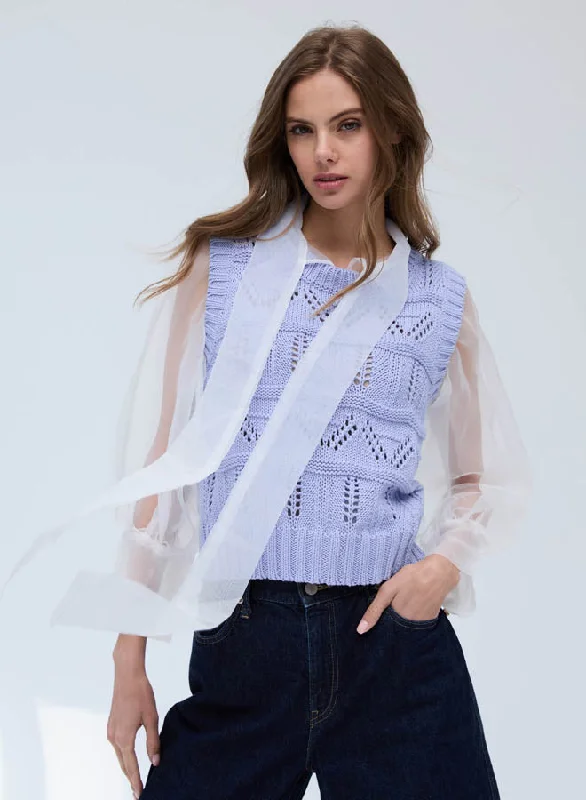Breathable Design Autumn Cashmere Wavy Pointelle Sweater in Very Peri
