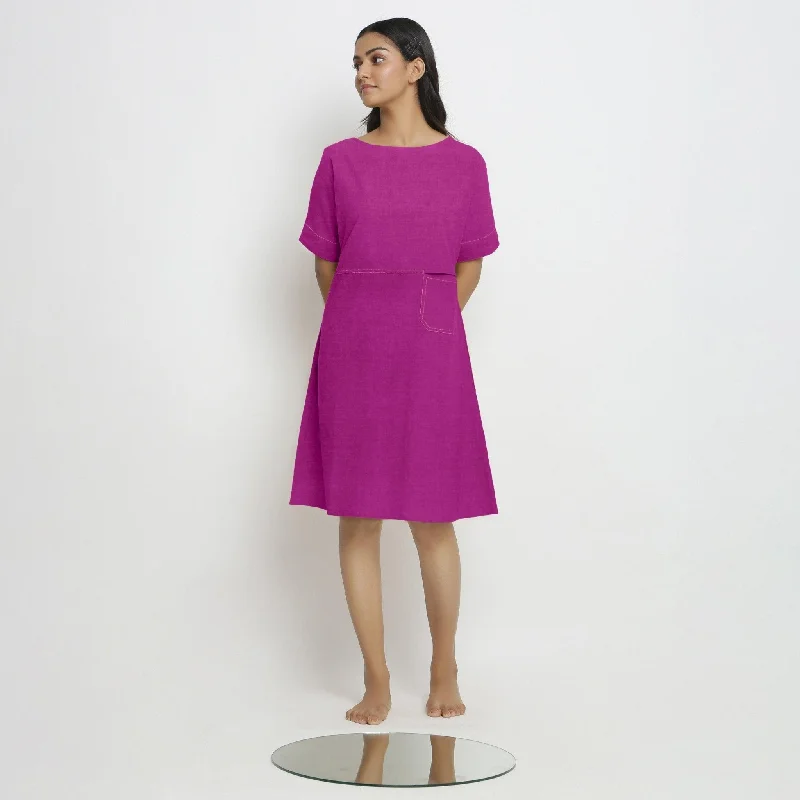 Urban Style Magenta Linen Knee Length Shift Yoked Dress