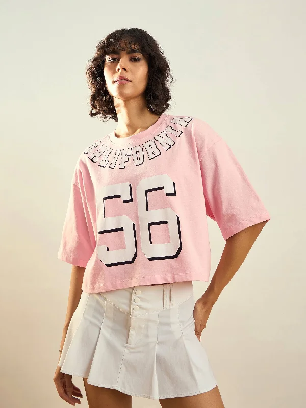 Simple Style Women Prysm Pink CALIFORNIA Printed Crop T-shirt