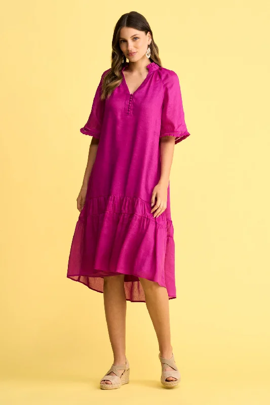 Youthful Style Linen Silk Ruffle Dress