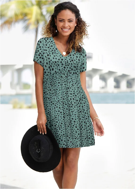 Everyday Outfits Printed V-Neck Dress - Green & Black