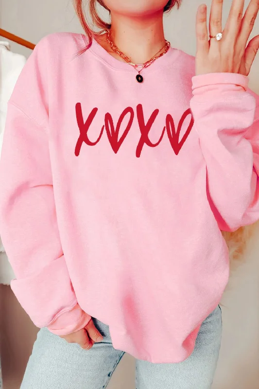 New Products Valentine’s Day XOXO Round Neck Drop Shoulder Sweatshirt
