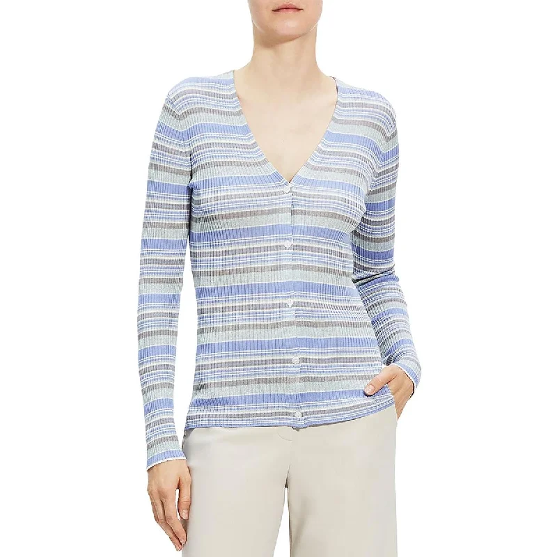 Smart Casuals Womens 100% Silk Ribbed Cardigan Sweater