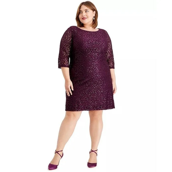 Slim Fit Jessica Howard Women's Plus Disco Dot Lace Dress Purple Size 20W