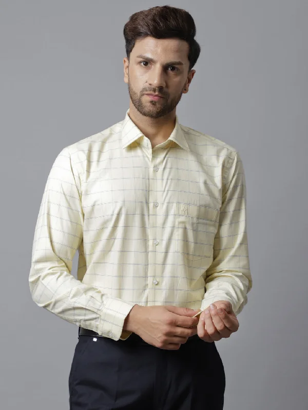Smart Casuals Men's Light Yellow Formal Medium Checks Full Sleeve Shirt
