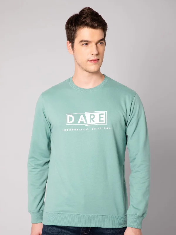 Free And Comfortable Men Round Neck Full Sleeves Winter Wear Green T-Shirt