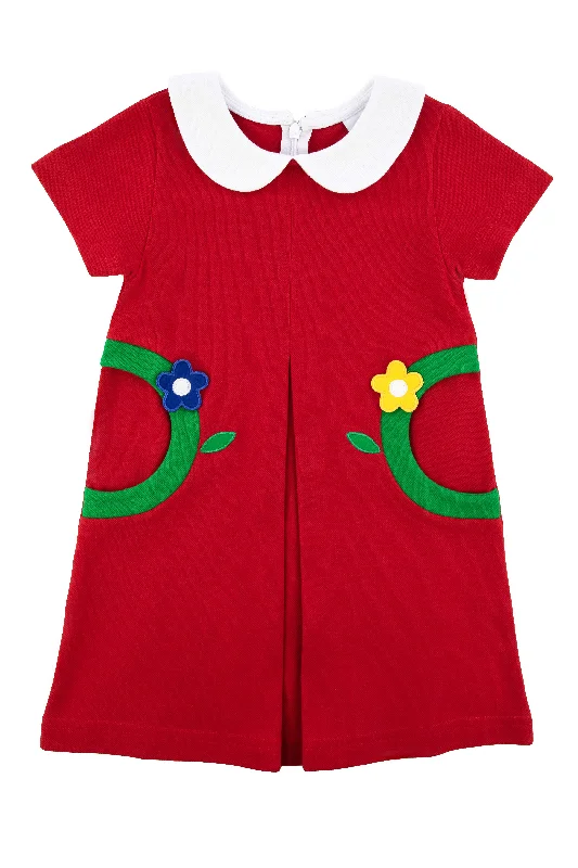 Celebrity Style Pique Knit Dress With Pockets And Flowers