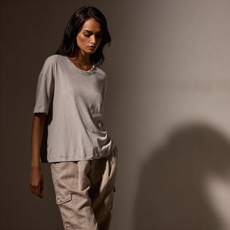 Minimal Style Cotton Jersey Crew Tee - Salt
