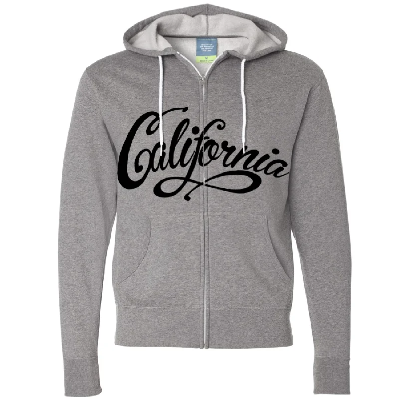 British Style California Beach Script Black Print Zip-Up Hoodie