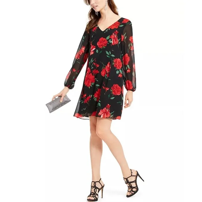 Casual And Versatile INC Women's Rose Print Chiffon Bow Back Dress Black Size X-S - X-Small Casual And Versatile INC Women's Rose Print Chiffon Bow Back Dress Black Size X-S - X-Small