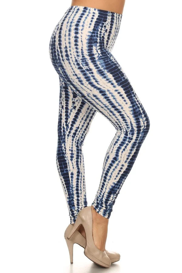 Comfy Dress Plus Size Blue Tie Dye Print Leggings