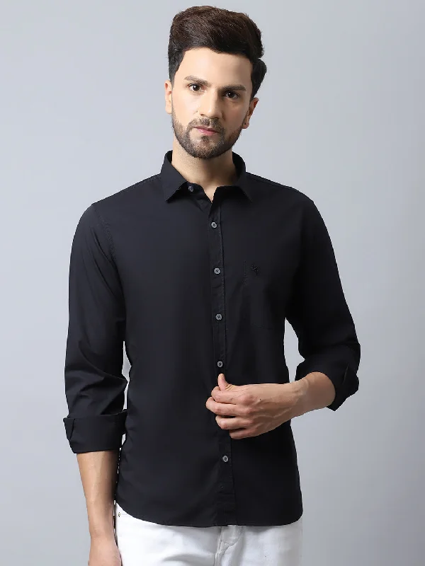 Fashion Comfort Men's Black Casual Plain Stretch Full Sleeve Shirt
